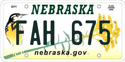 NE license plate FAH675