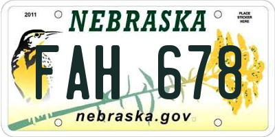 NE license plate FAH678