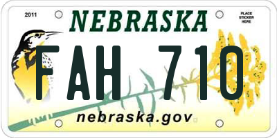 NE license plate FAH710