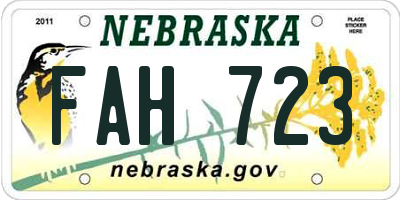 NE license plate FAH723