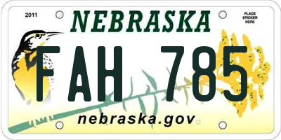 NE license plate FAH785