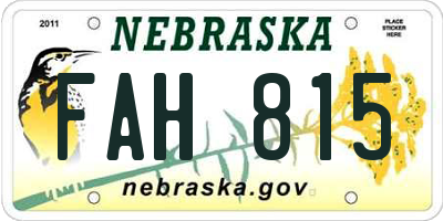 NE license plate FAH815