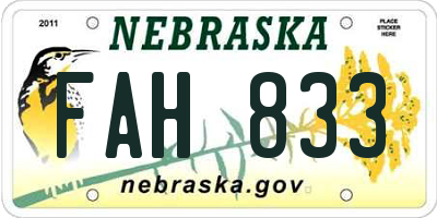 NE license plate FAH833