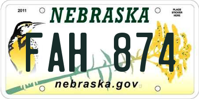 NE license plate FAH874
