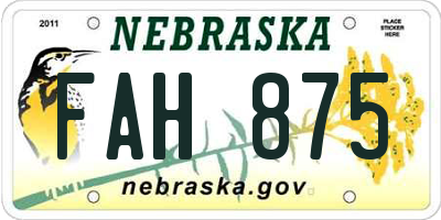 NE license plate FAH875