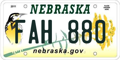 NE license plate FAH880
