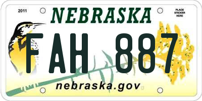 NE license plate FAH887