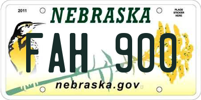 NE license plate FAH900