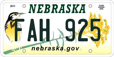 NE license plate FAH925