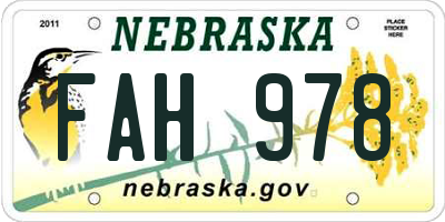 NE license plate FAH978