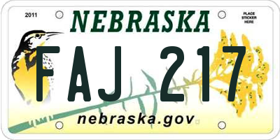 NE license plate FAJ217
