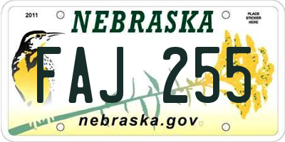 NE license plate FAJ255