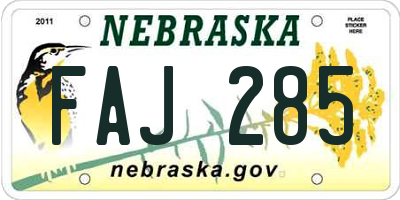 NE license plate FAJ285
