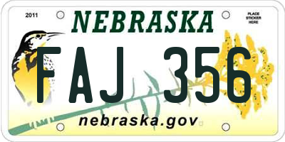 NE license plate FAJ356