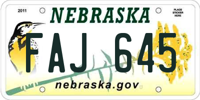 NE license plate FAJ645