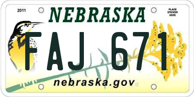 NE license plate FAJ671