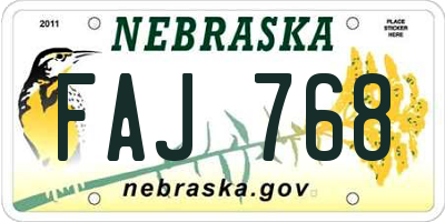 NE license plate FAJ768
