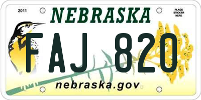 NE license plate FAJ820