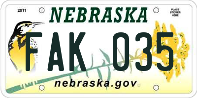 NE license plate FAK035