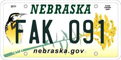 NE license plate FAK091