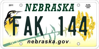 NE license plate FAK144