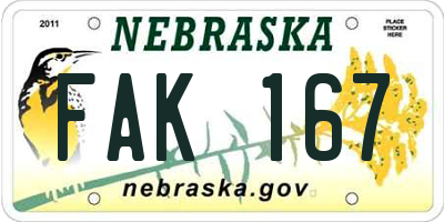 NE license plate FAK167