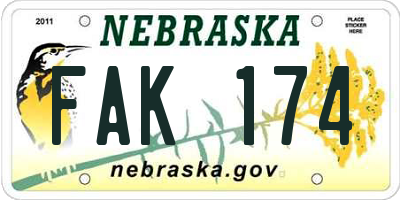 NE license plate FAK174