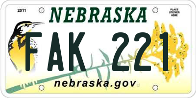 NE license plate FAK221