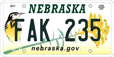 NE license plate FAK235