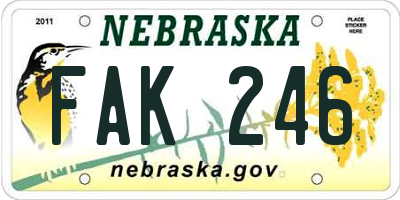 NE license plate FAK246