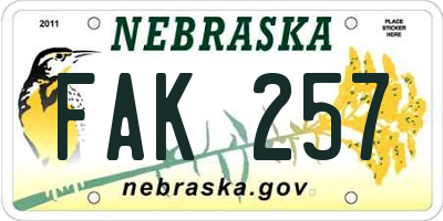 NE license plate FAK257