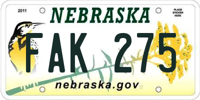 NE license plate FAK275