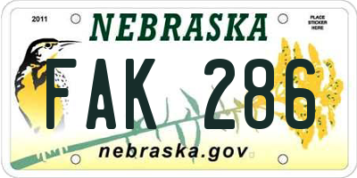 NE license plate FAK286