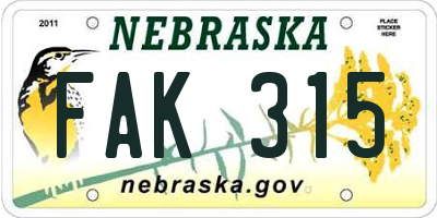 NE license plate FAK315