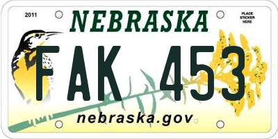 NE license plate FAK453