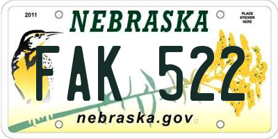 NE license plate FAK522