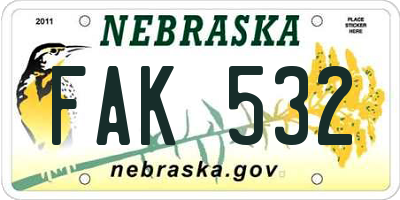 NE license plate FAK532