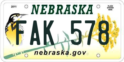 NE license plate FAK578