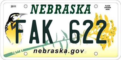NE license plate FAK622