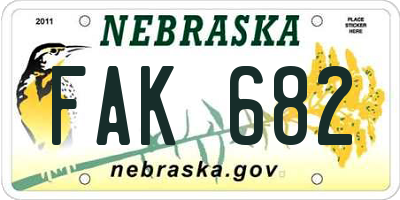 NE license plate FAK682