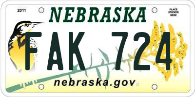 NE license plate FAK724