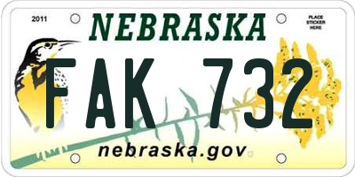 NE license plate FAK732