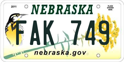 NE license plate FAK749