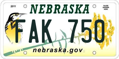 NE license plate FAK750