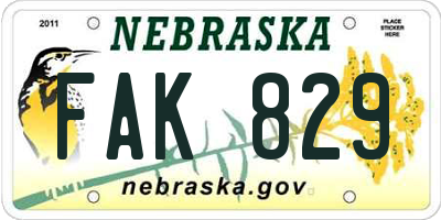 NE license plate FAK829