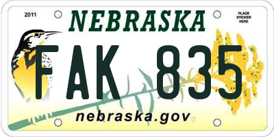 NE license plate FAK835