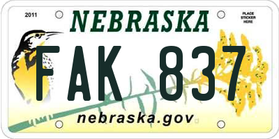 NE license plate FAK837