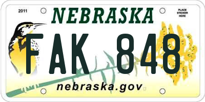 NE license plate FAK848