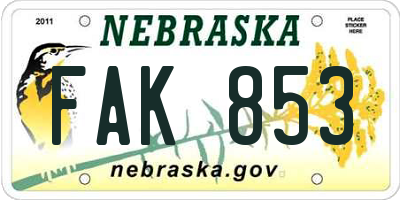 NE license plate FAK853