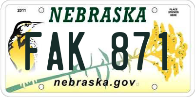 NE license plate FAK871